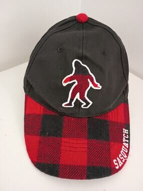Sasquatch Bigfoot Wyoming Plaid Baseball Cap Red Black Embroidered Hat